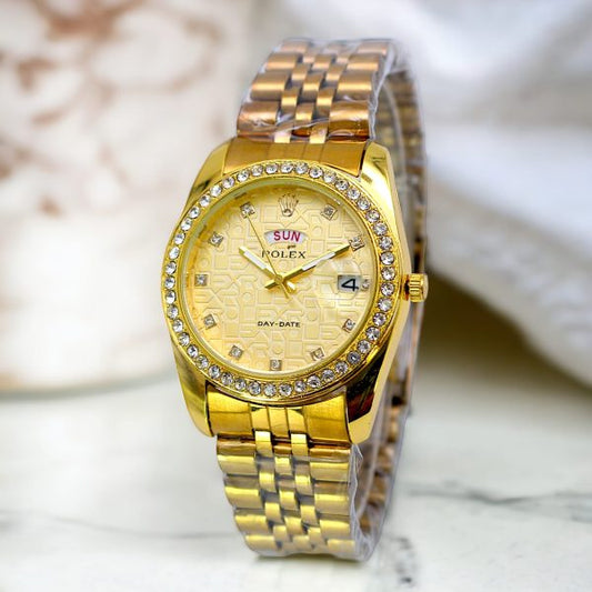 Rolex Luxury Stone With Date & Day Chain Ladies Wristwatch WYsmartify