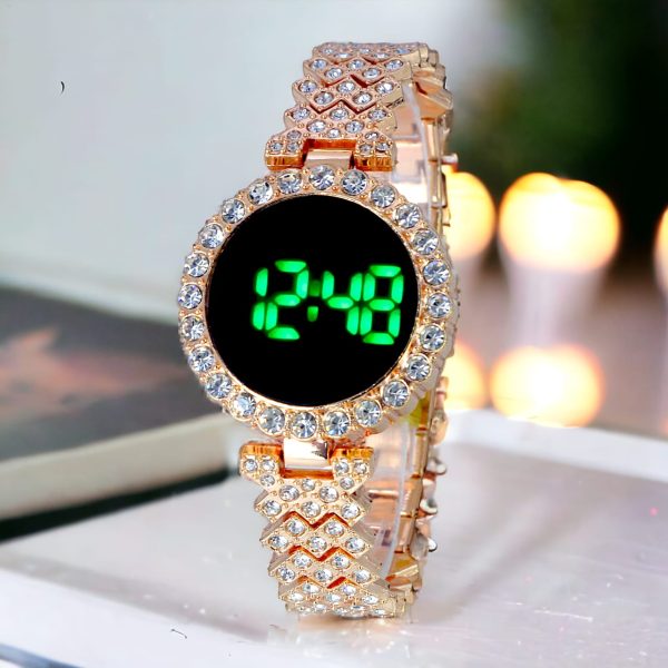 Ladies Led Touch Watch With Rhinestone Bracelet For Stylish Girls WYsmartify